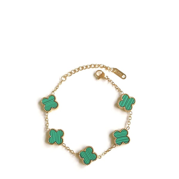 Firkløver armbånd 18k guldbelagt rustfrit stål dobbeltsidet eftermarked green
