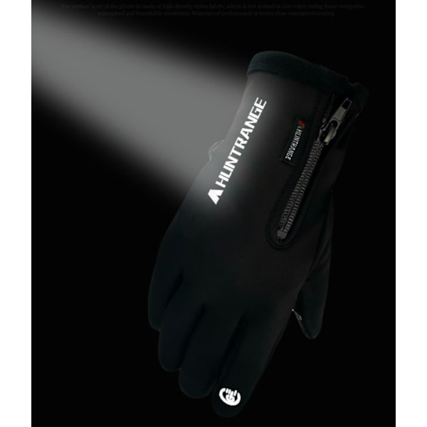 Vandtætte Udendørs Handsker Ski Touch Screen Vinter Herre og Dame Vindtæt Reflex Fleece Fuld Finger Lynlås Køre Varme Handsker M Sort