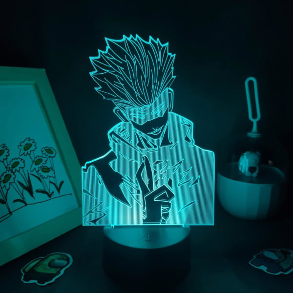 WJ 3D Illusion LED nattlampa Jujutsu Kaisen Anime Figur Gojo Satoru Färgglad sovrum bord dekoration Manga födelsedagspresent PXJD