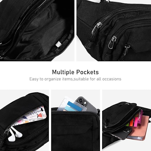Unisex Midjeväska, Stor Sport Midjeväska med 4 Blixtlåsfickor, Unisex Midjeväska för Utomhusträning Vandring Camping