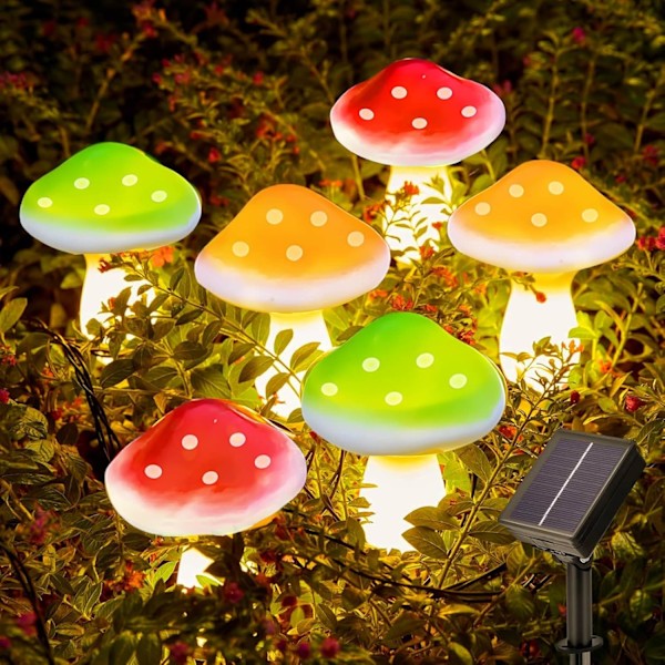 Solcellsdrivna Trädgårdsdekorationer 6 LED Svamp Solcellslampor, Vattentäta Svampdekorationer för Utomhusbruk