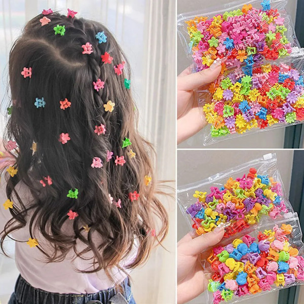100 stk. mini hårklemmer, plastik mini hårklemmer, hårklemmer, små hårklemmer til børn og piger, blandet stil{GKS}