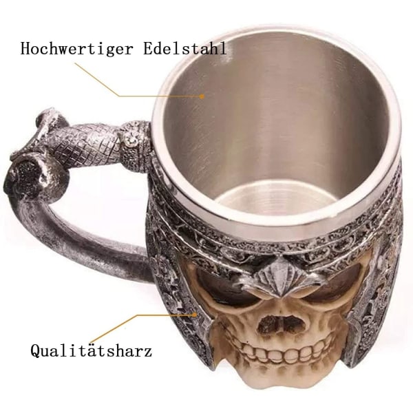 Gotisk 3D Skull kaffemugg, Skull ölmugg, rostfritt stål skelett dricksmugg, medeltida skallemugg för kaffe/dryck/juice