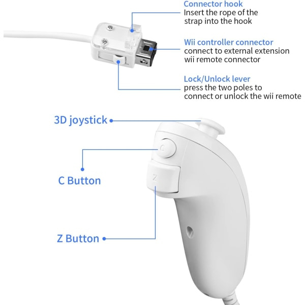 2-pak Nunchuck-controllere til Wii, Nunchuck Joystick Fjernbetjeningsspil C