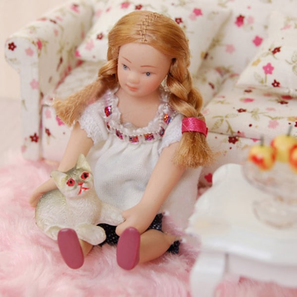 Dollhouse Mini Porcelain Doll Model Blonde Girl Toy