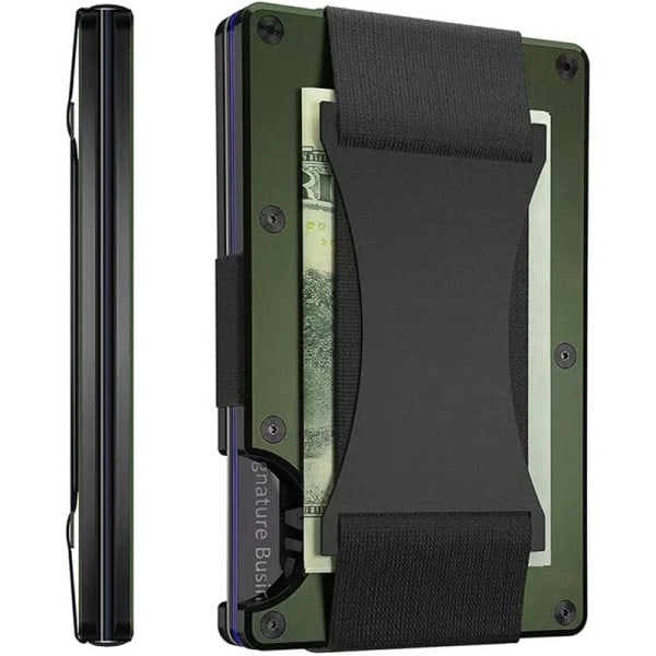 Herre Slim Ridge Man Lommebøker Merke Luksus Aluminium Karbon RFID Metall Vesker Etui Carteira Masculina Kredittkortholder Green