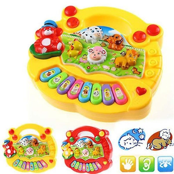 Tidig Utbildning 1 År Gammal Baby Leksak, Djur Gård Piano Musik Utvecklingsleksaker, Baby Musikinstrument - Gul eller Röd