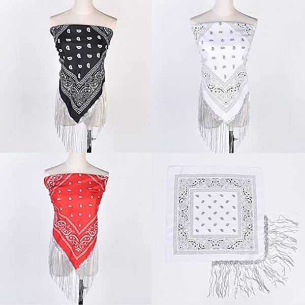 3 stk. tørklæde sæt til kvinder Paisley mønster bandana med frynser pailletter