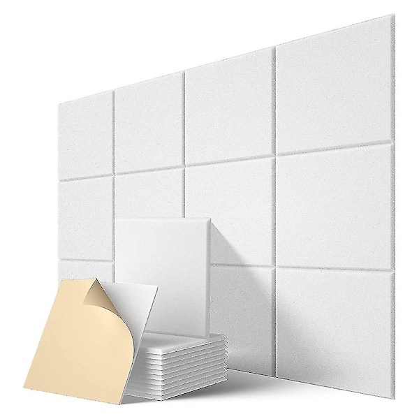 -självhäftande akustikpaneler 12-pack, 12 x 12 x 0,4 tum ljudisolering, ljudabsorberande panel, vit