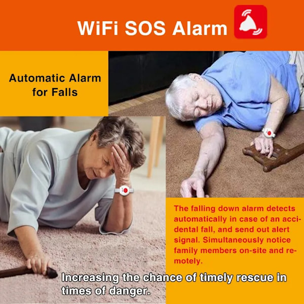 WiFi Panikknapp för Äldre Seniorer Nödfall Fallalarm SOS Livräddare Vårdgivare Personsökare