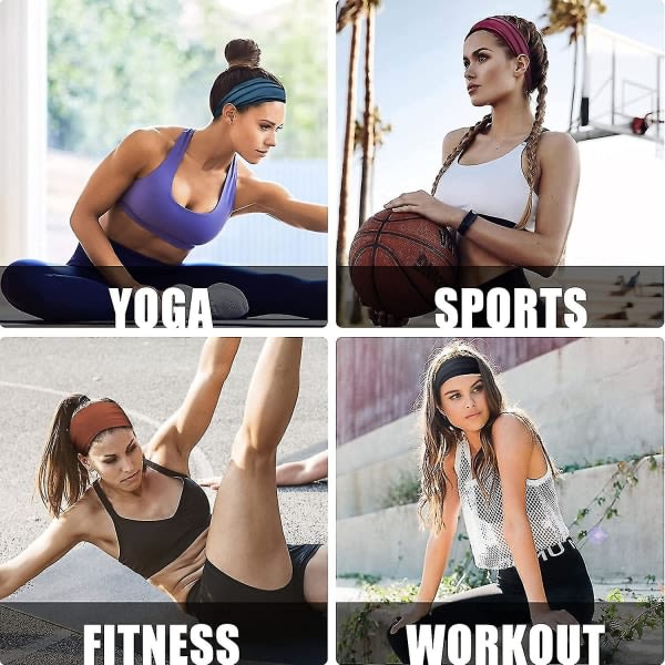 Träningspannband för kvinnor Löpsport - brett svettband Yoga gymtillbehör Elastiskt pannband svettband 4-pack