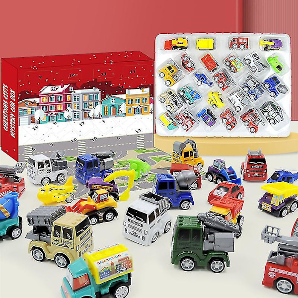 Julkalender, Adventskalender för Barn med 24 Dagar Nedräkning Pull Back Bilar Leksak Jul Nedräkningskalender Blind Box Present till Barn Pojke