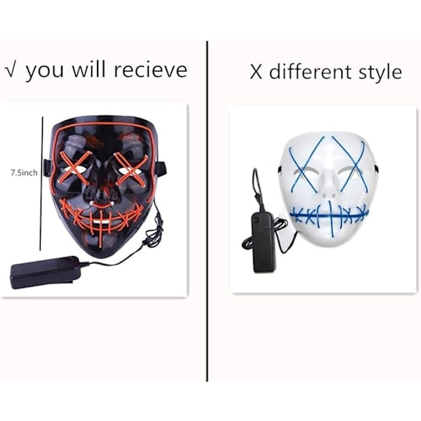 Halloween LED Maske Ledning Uhyggelig Maske til Halloween Festival Fest
