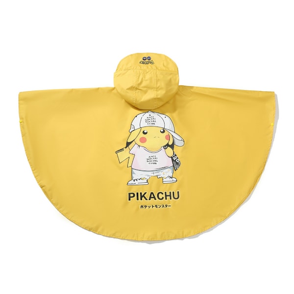 Pakke Gutte og Jente Tegneserie Vind og Snø Cape Vindjakke Elektrisk Bil Ryggsekk Les Varm Regnfrakk Regnjakke Gul Pikachu Hvit Lue(XL)