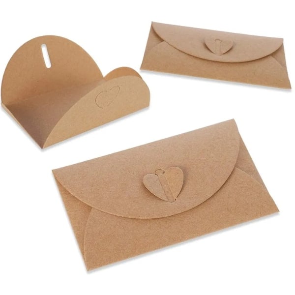 100 st Kuvert 6 x 10 cm Mini Kraftkuvert med Hjärta för Hälsningskort Jul Alla Hjärtans Dag Presentkort [GKS]