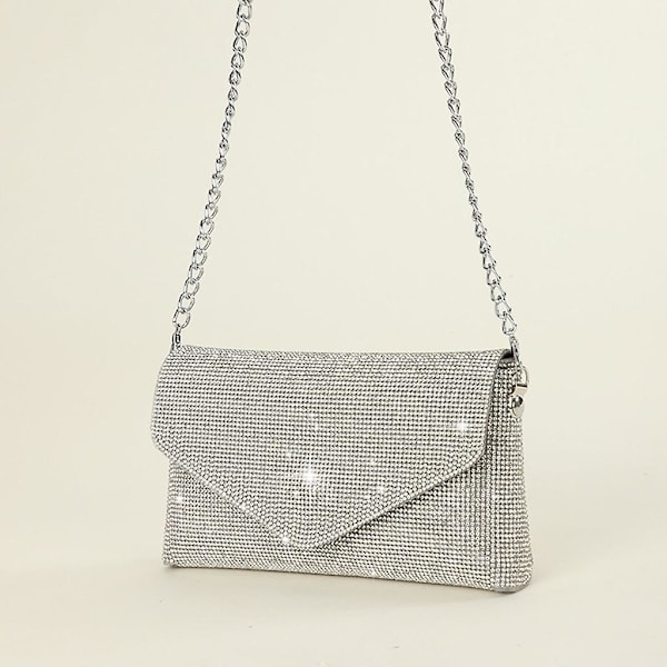 Glittrig Kvällsväska Clutch för Kvinnor Kedja Axelväska Bröllopsfest Handväska Blue