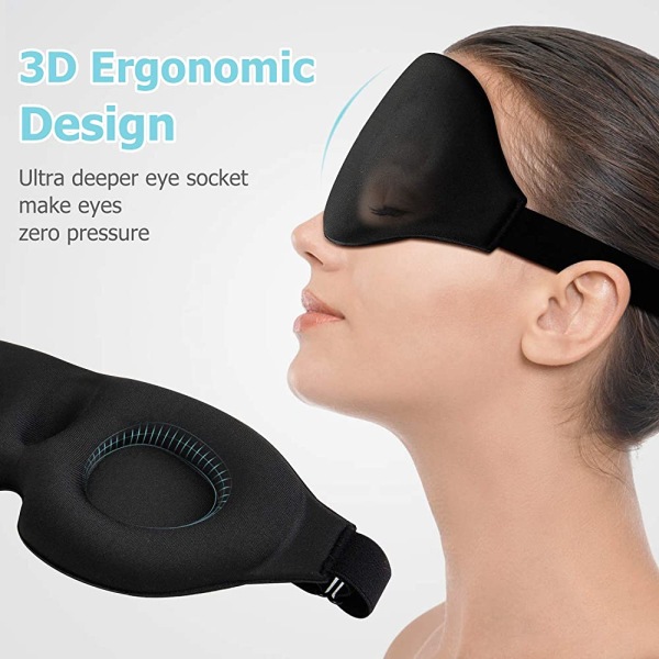 3D sovmask för man och kvinna med innovativt mönster med dolda näsvingar, justerbar nattmask i svart gummi