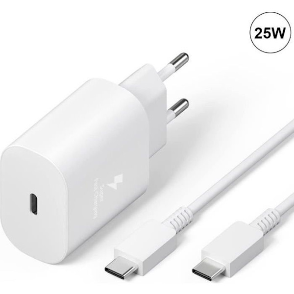 25W Vit Type-C Laddare Paket + Type-C Kabel för Samsung Galaxy A25 A15 A05 A05s A35 A55 (Vit) 【GKS】