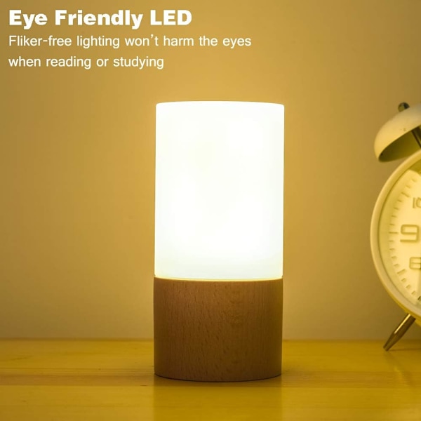 Liten LED-bordslampa i trä, nattlampa för sovrum