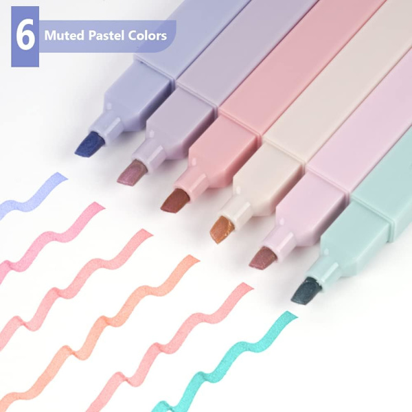 Pastel Leaf Marker Penne med Mejsel og Fine Spidser til Understregning i Bibelen, Noter, Skole, Kontorartikler (A), 6-pakning single-ended A