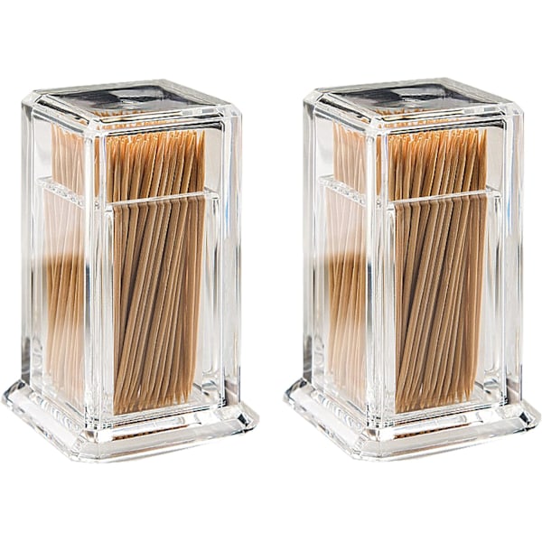 Tandpetarehållare 2-pack Akryl Tandpetarebox Klar Kvadratisk Cocktail Tandpetarebox