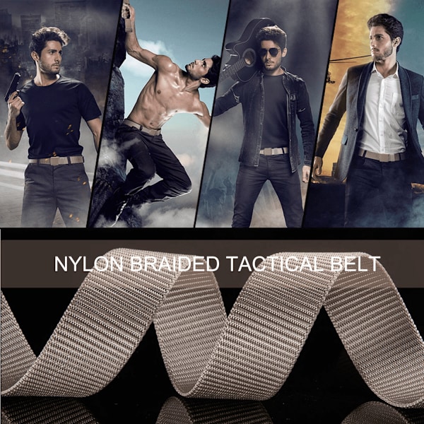 3-delat nylon canvas herr bälte plastspänne vävt tyg 120cm bälte utomhus resebälte (svart, brun, safirblå)