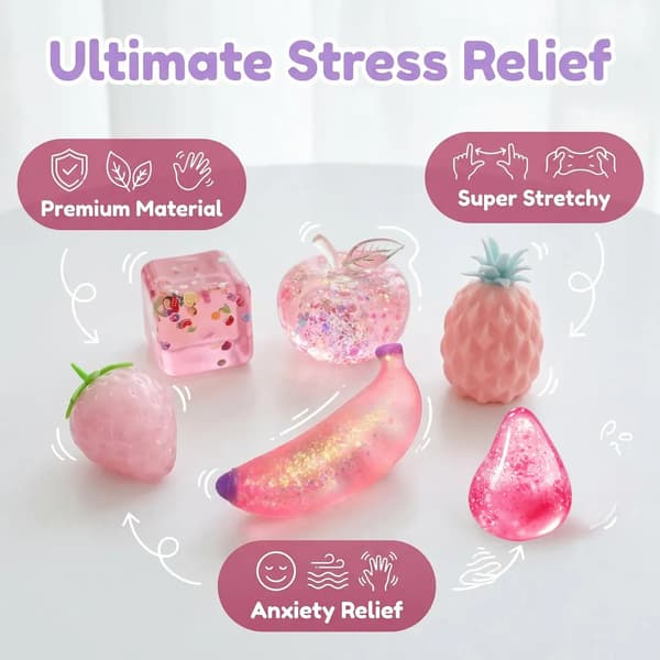 6-delt frukt-tema stressavlastningslekesett (700g eske)