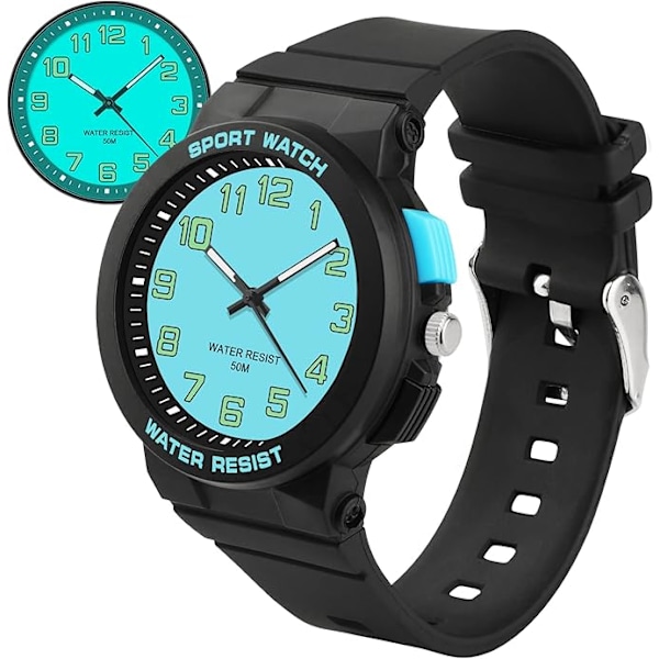 children's watches boys girls，Anag watch with backlight，Teenage children 5ATM waterproof analog watch Soft rubber band Easy to read dial Watch