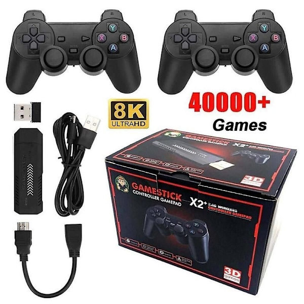 X2 Plus Game Stick Retro Konsol Dobbelt Trådløs Controller 128gb 40000+ spil