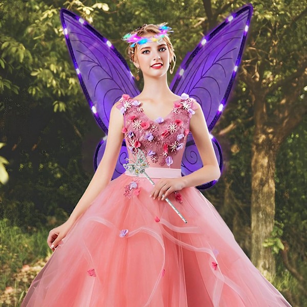 Glitrende fevinger til voksne, LED-pandebånd og tryllestave til karneval og temafester, guldsmed lilla, guldsmed lilla Dragonfly purple Parent