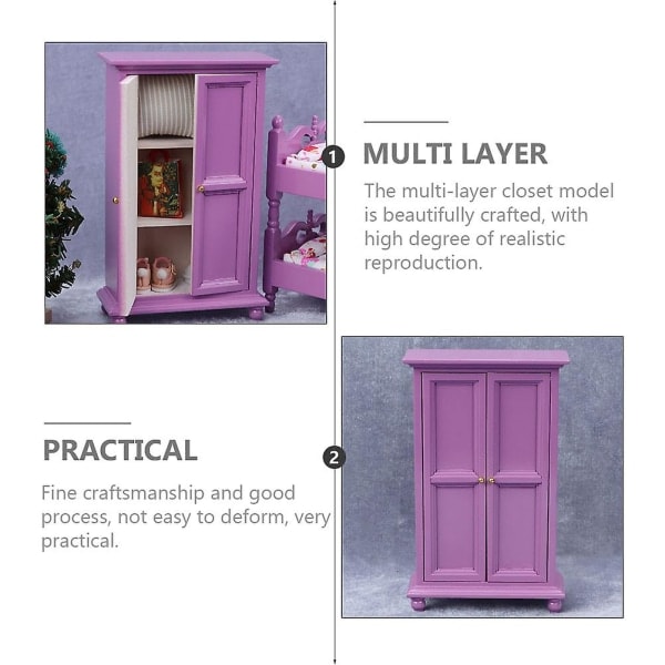 Simulaatio Nukke Vaatekaappi Koristeellinen Pieni Vaatekaappi Leikkimökin Koristelu (15.5X9.3X4CM, Violetti) [GKS]