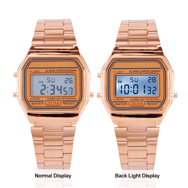 Digital LED Bakgrundsbelyst Elektronisk Armbandsur i Rostfritt Stål (Roséguld) Rose Gold