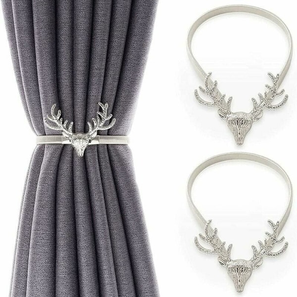 Pack Curtain Tiebacks Curtain Hangers Adjustable Decorative Alloy Curtain Tiebacks Curtain Clip Buckle (Silver Elk)