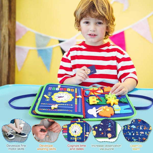 Montessori-lelu taaperoille, opettavainen oppimislautapeli, aistilelu hienomotoristen taitojen kehittämiseen, matkalelu lentokoneeseen ja autoon [GKS] Blue