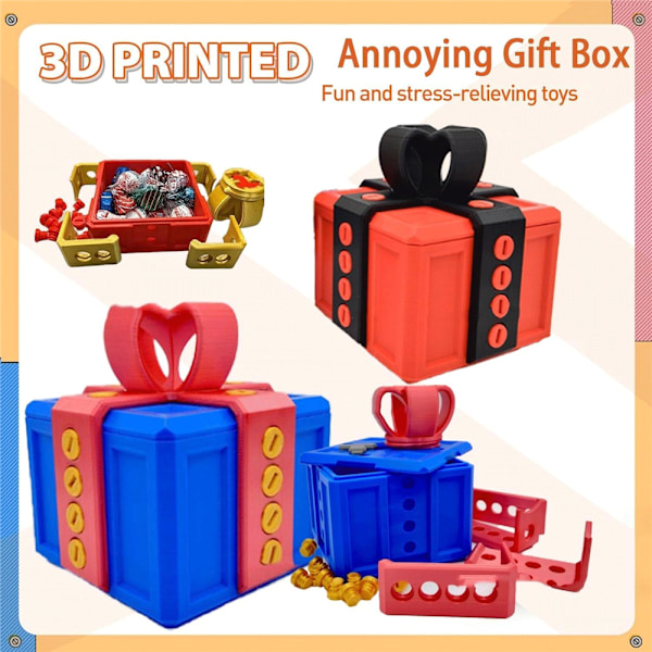 Irriterande Presentask, Irriterande Presentask med Skruvar, Skämtask med Skruvar, 3D-Printad Presentask, Roliga Presentaskar Black Red