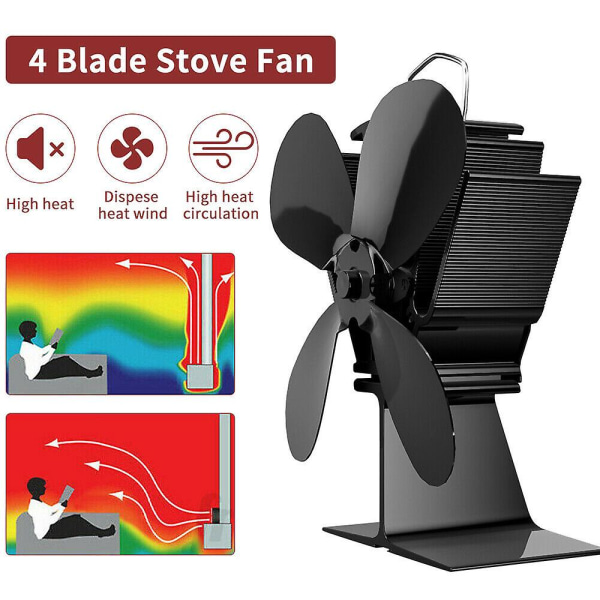 4-bladet varmluftsventilator pejs ventilator ventilator til brændende trækasse 8 farver