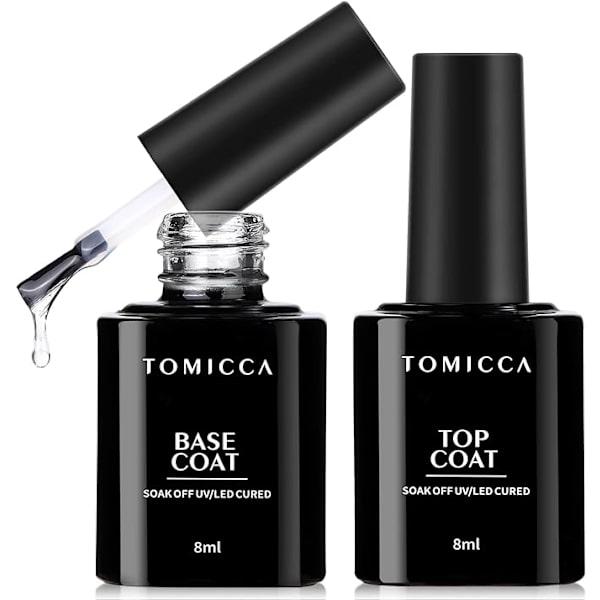 Base og topplakk, 2*10 ml UV Gel Base Coat & Top Coat glossy for Gelnegler Neglekunst