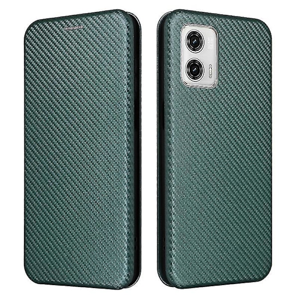 Kompatibel med Motorola Moto G73 5g etui i karbonfiber Folio Flip beskyttende magnetisk deksel Green