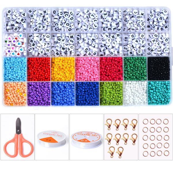 DIY - Bead box - Seed beads - 3mm - 4500pcs - Letter beads multicolor