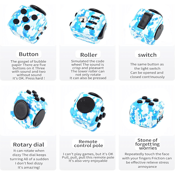 1. Blå Anti-Stress Fidget Toy Cube Anti Stress Toy Decompressio