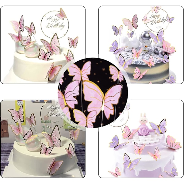 20 stk Sommerfugler Kakepynt, 3D Sommerfugler Dekor Kaketopper Cupcake Bursdag Jenter Bursdagsfest Dekorasjon{GKS}