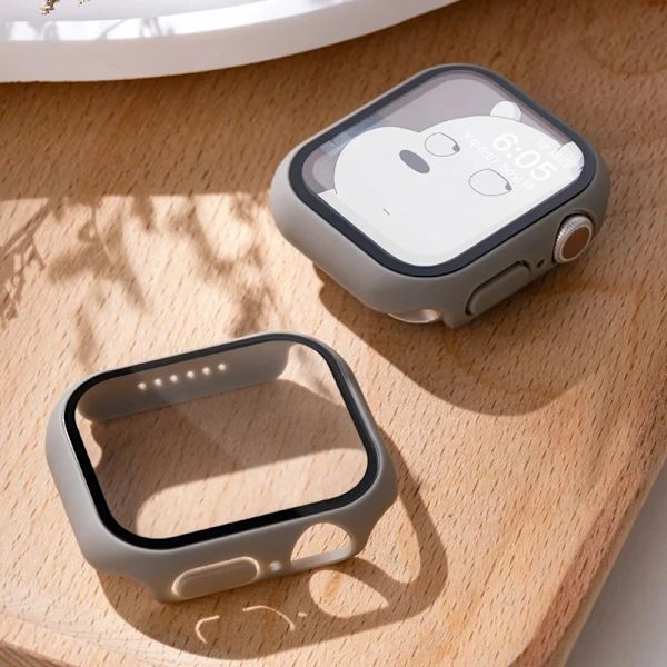 Hærdet glas + cover til Apple Watch etui tilbehør 45 mm 41 mm 42 mm 38 mm PC-cover iWatch 6 5 4 se 44 mm 40 mm Grå 2 Gray 24 Series 7-8-9 45mm