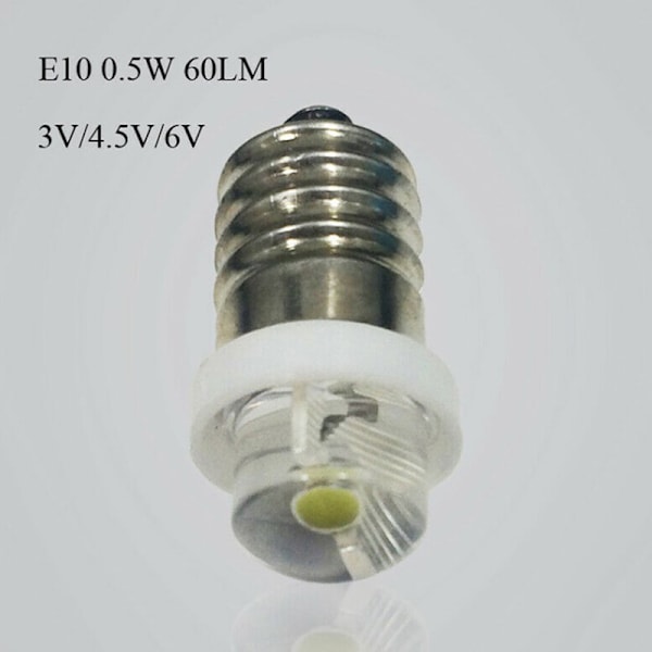 3/4.5/6V 0.5W Lommelygtepære 6000K Hvid LED E10 Sokkel 6V