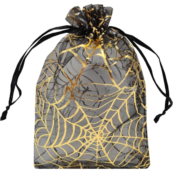 100 st organzapåsar Dragable Black Spider Web Förpackningspåsar Julgodis påsar (Black Spider Web)