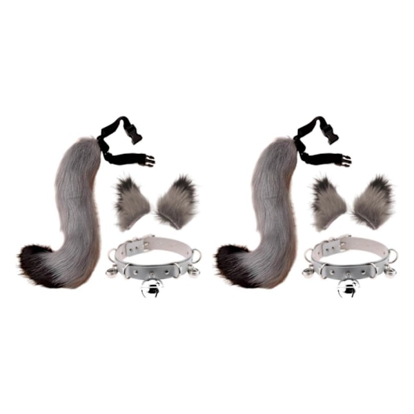 1/2/3/5 Faux Cat Ears and Tail Set Halloween Fancy Dress Cosplay Grey Grey 2PCS