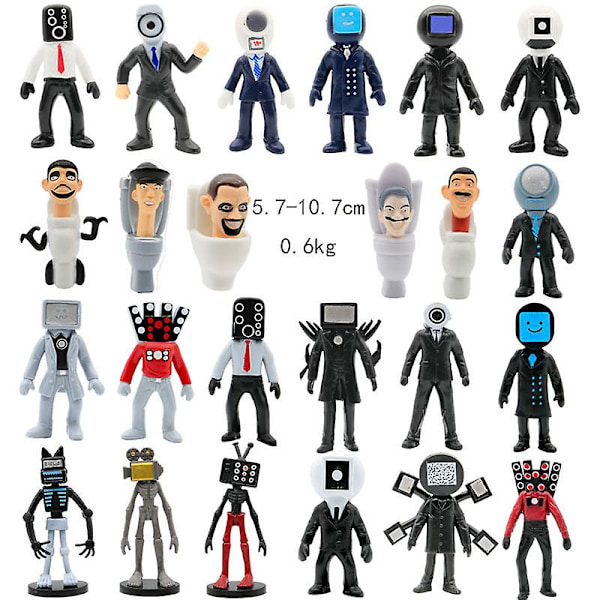 24-pak Skibidi Toilet Actionfigurer Sæt Sjove Spil Toiletmand Kameramand Speakerman Kagepynt Boligindretning Legetøj Gaver{GKS}