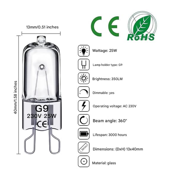G9 Halogenpære 25W 230V Varmhvit 2700K, 10-pakning