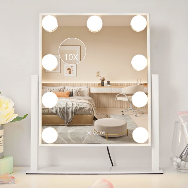 Makeup Spejl med Lys, Toiletbordsspejl med Lys, 3 Farve Belysningsindstillinger [GKS]