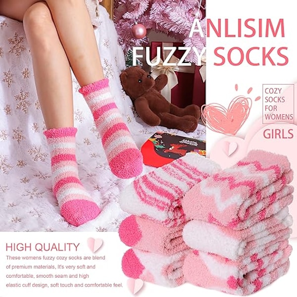 Par Damplushsockor, Mjuka Vinterstrumpor, Tjocka Pink