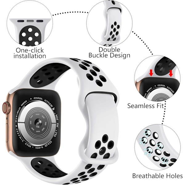 Silikon sportarmband kompatibelt med Apple Watch, för Apple Watch Ultra/Ultra 2/iWatch SE Series 9 8 7 6 5 4 3 2 1